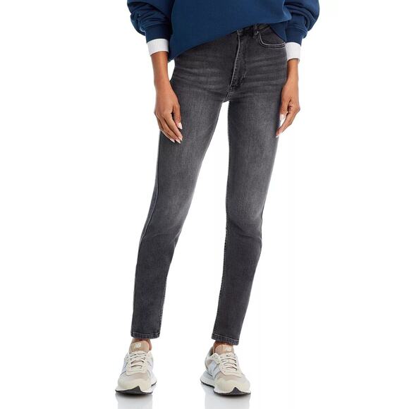 Anine Bing Dark Gray High Waist Slim Skinny Denim Jean Zip Fly Button Close 26 - Picture 1 of 6